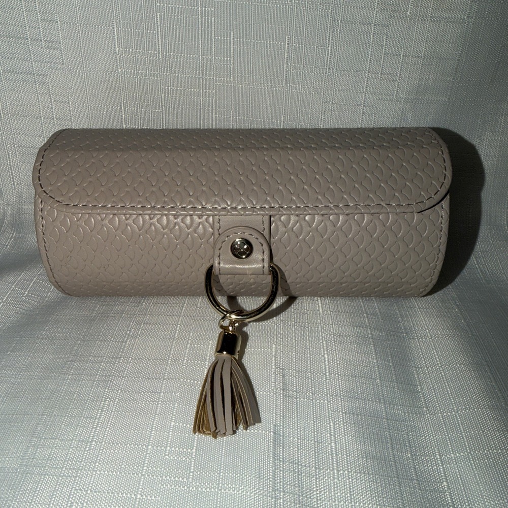Small Travel Jewelry Box Case Roller Essential Taupe Pink Organizer Tassel